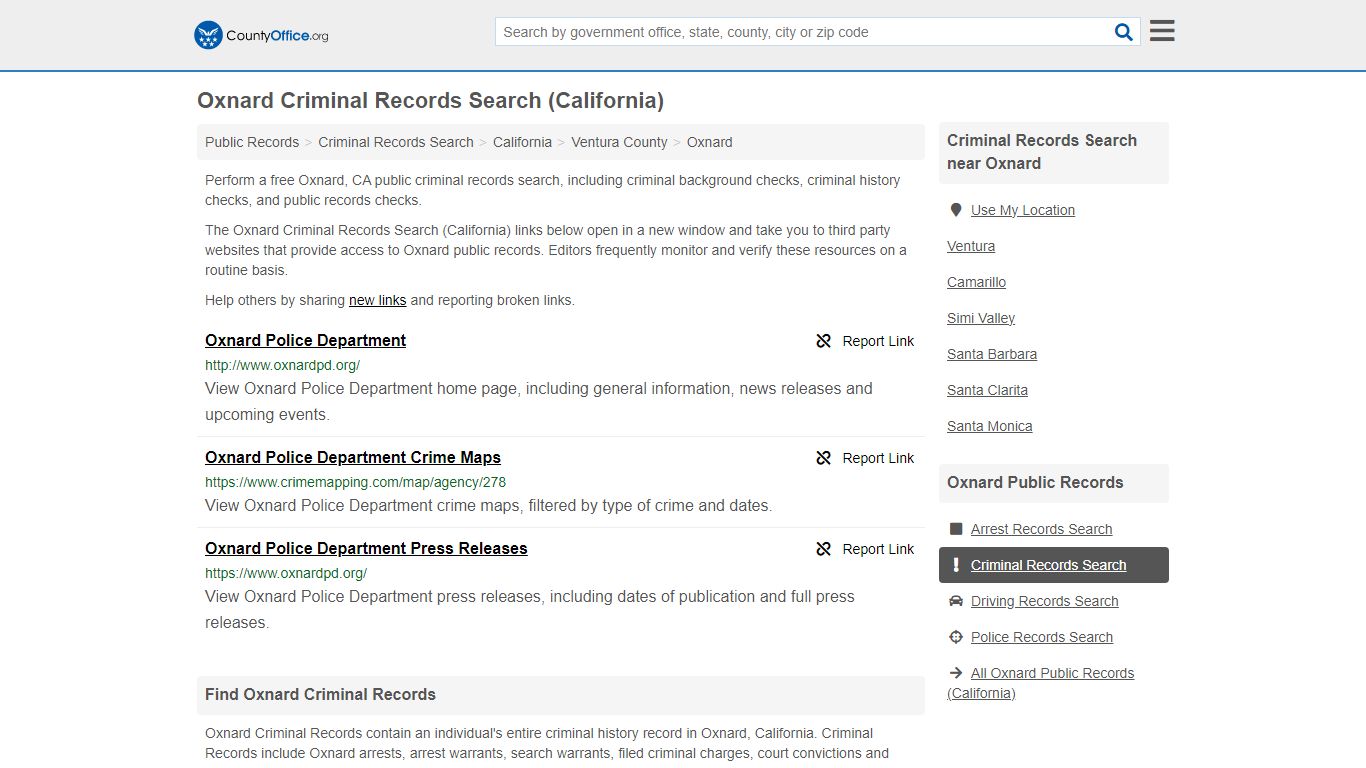 Oxnard Criminal Records Search (California) - County Office